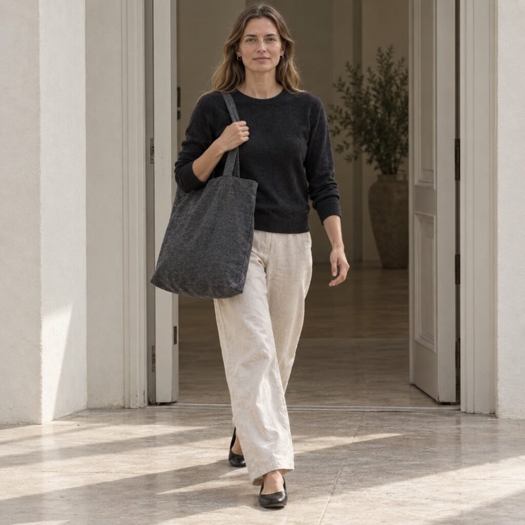 Huxley cotton tote — Accessories by 786 CLOTHING. worn by a model.