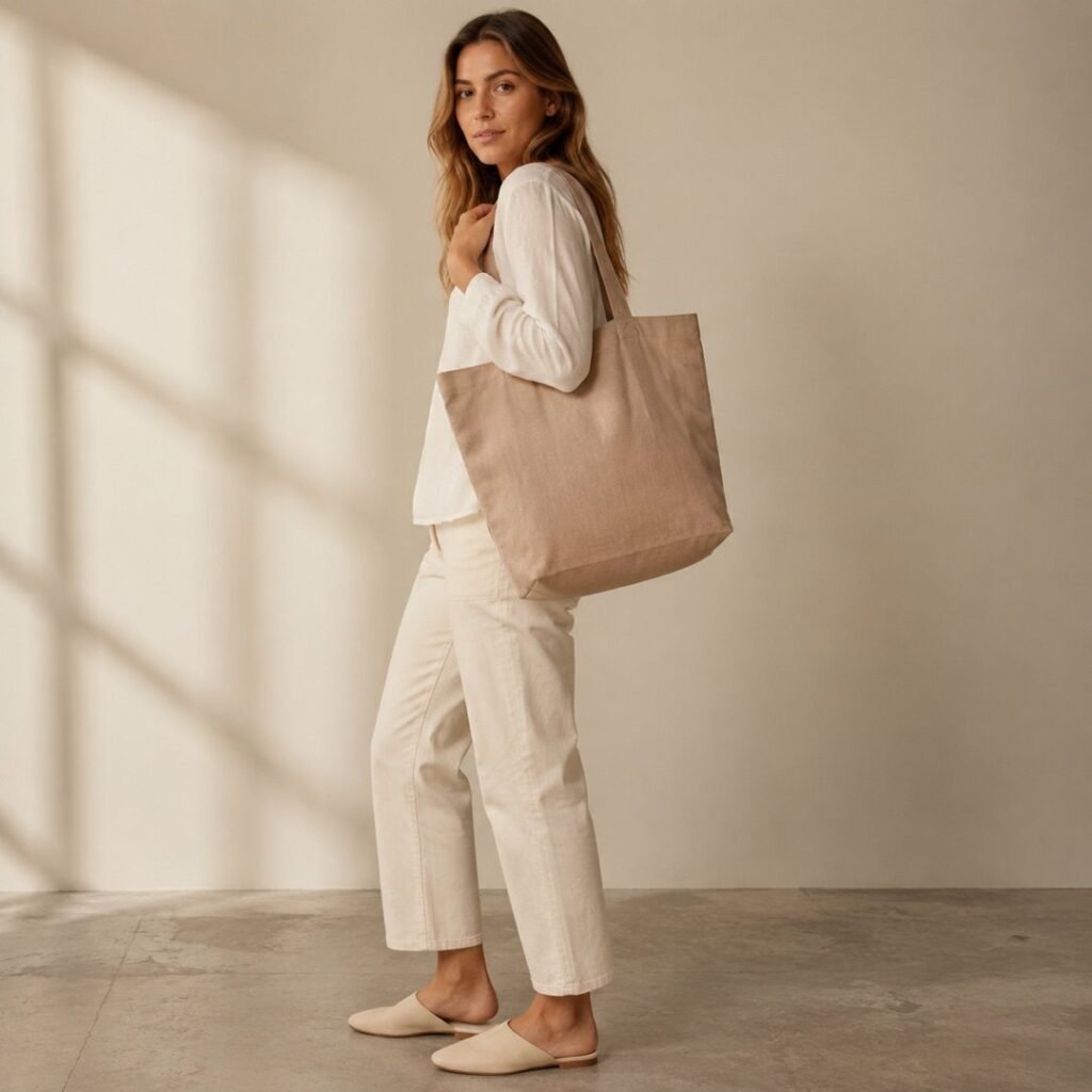 Farring cotton tote — Accessories by 786 CLOTHING. worn by a model.
