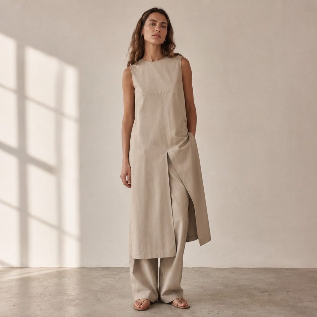 Huxley column dress — Dresses by 786 CLOTHING. worn by a model.