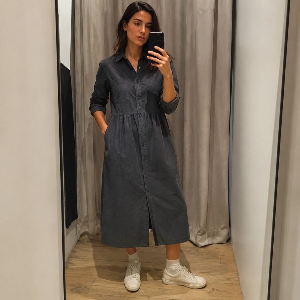 Dalston shirt dress — Dresses by 786 CLOTHING. worn by a model.