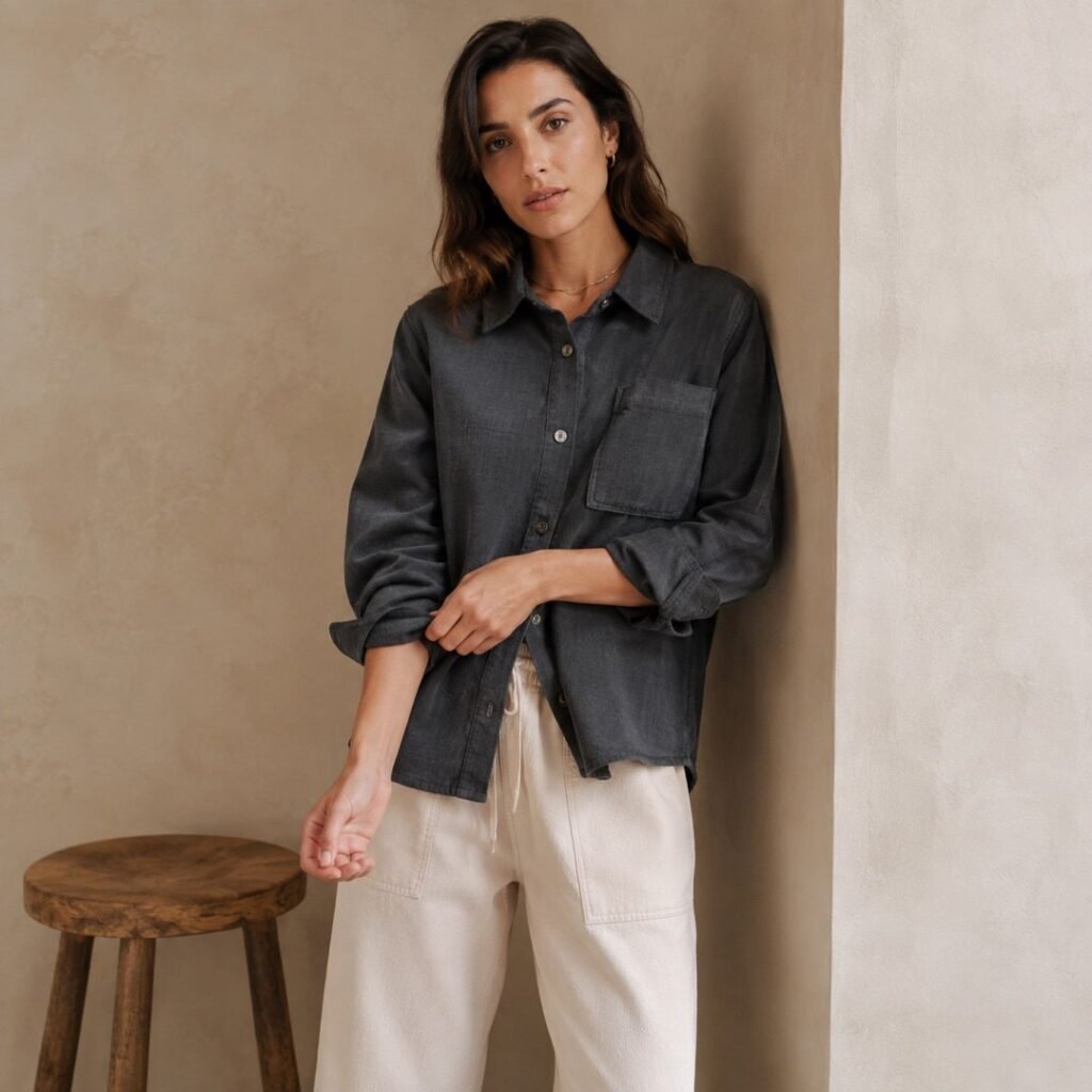 Stanton twill overshirt — Overshirts by 786 CLOTHING. worn by a model.