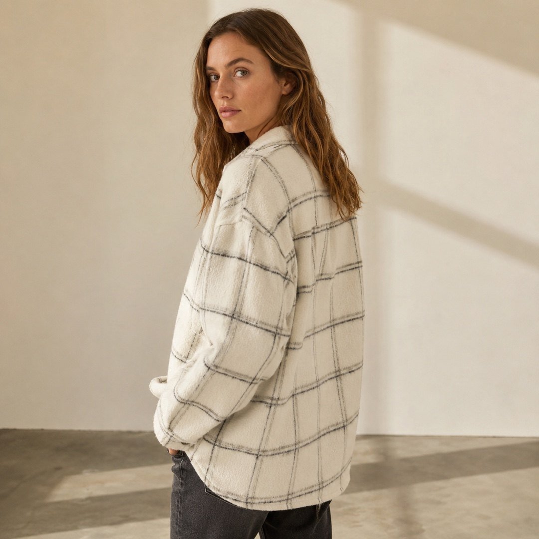 Newham brushed check overshirt — Overshirts by 786 CLOTHING. worn by a model, side view.