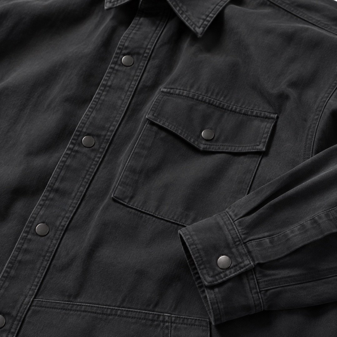 Waltham twill overshirt — Overshirts by 786 CLOTHING. close detail of the fabric and finish.