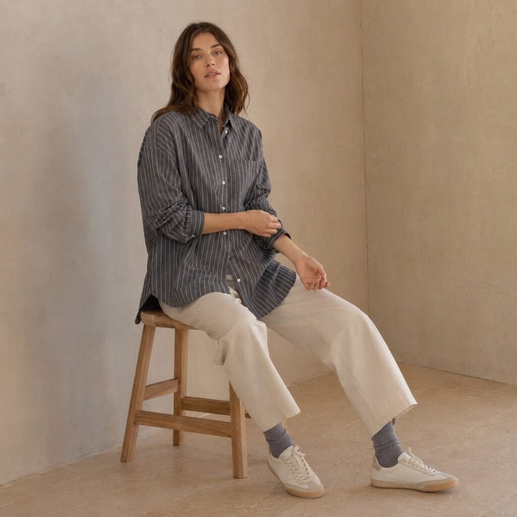 Brixton stripe shirt — Shirts by 786 CLOTHING. worn by a model.