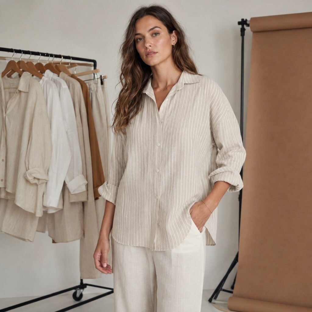 Rowan stripe shirt — Shirts by 786 CLOTHING. worn by a model.