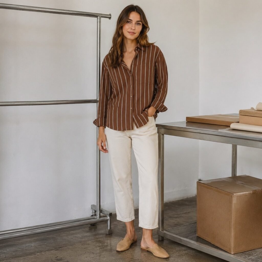 Leyton stripe shirt — Shirts by 786 CLOTHING. worn by a model.