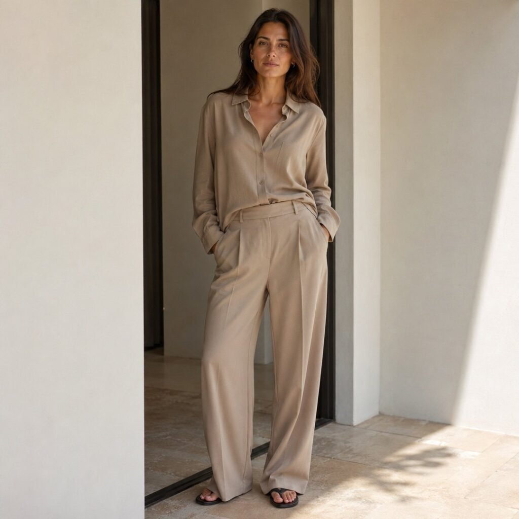 Dalston wide leg trouser — Trousers by 786 CLOTHING. worn by a model.