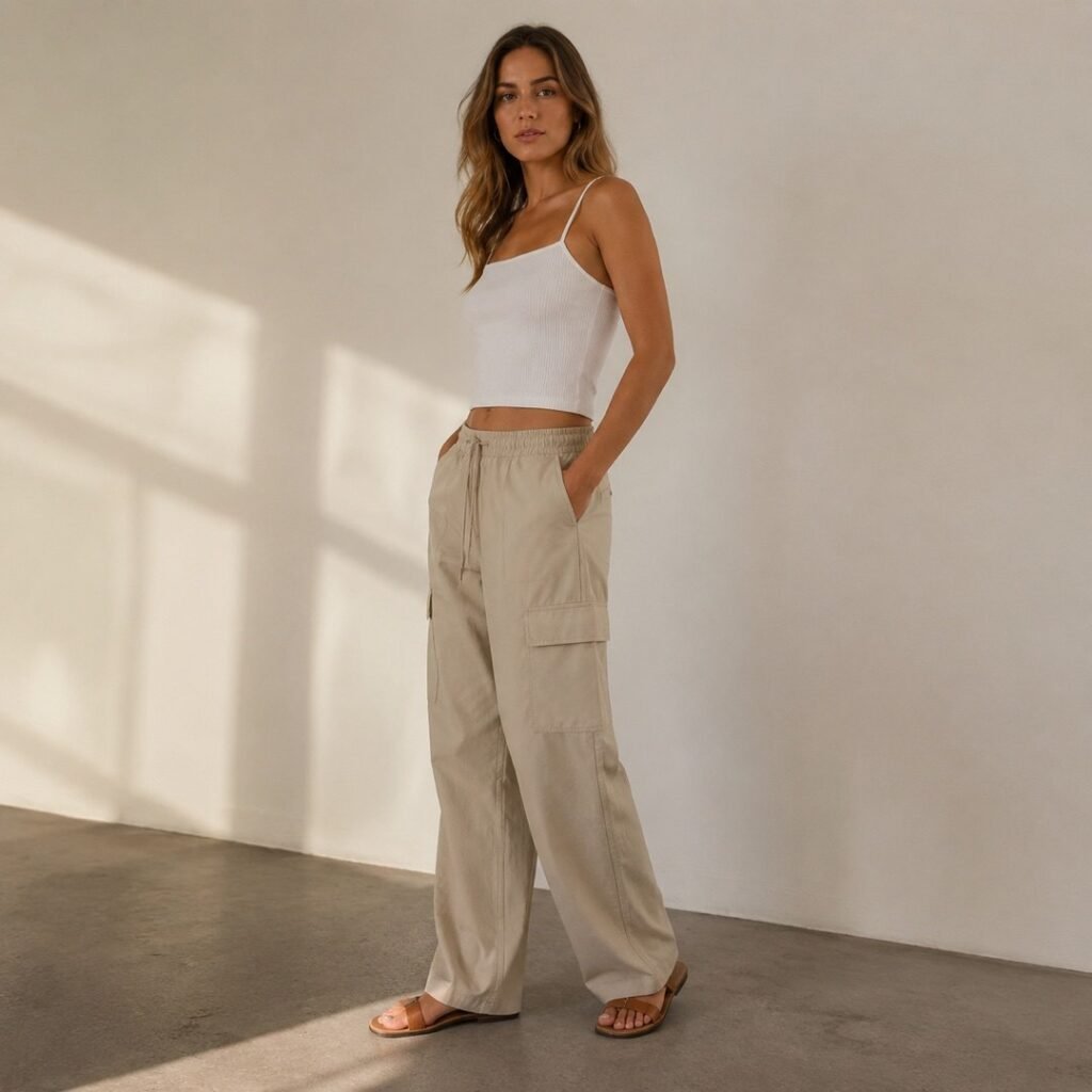 Beck soft cargo trouser — Trousers by 786 CLOTHING. worn by a model.